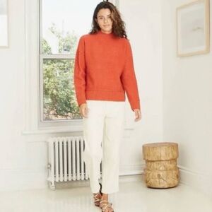 Universal Thread Mock Neck Sweater Rust Orange Size Large Oversized Ribbed Knit